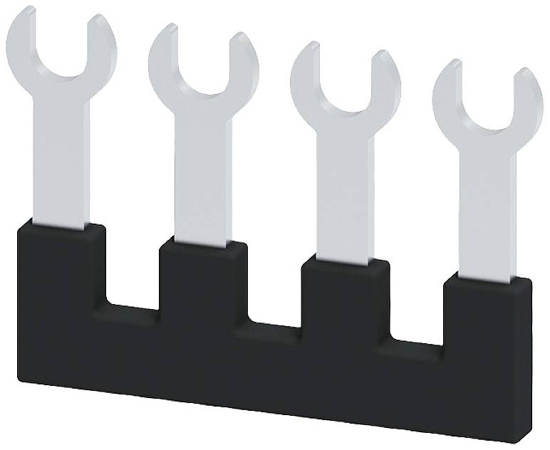 Abbildung zeigt einen kammförmigen elektrischen Anschlussstecker mit vier Zinken, die halbrund oben geformt sind, auf schwarzer Basis.