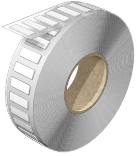 Rolle mit metallischen Etiketten; jedes Etikett hat weiße Ausstanzungen. Hauptsächlich für industrielle Markierungszwecke genutzt.
