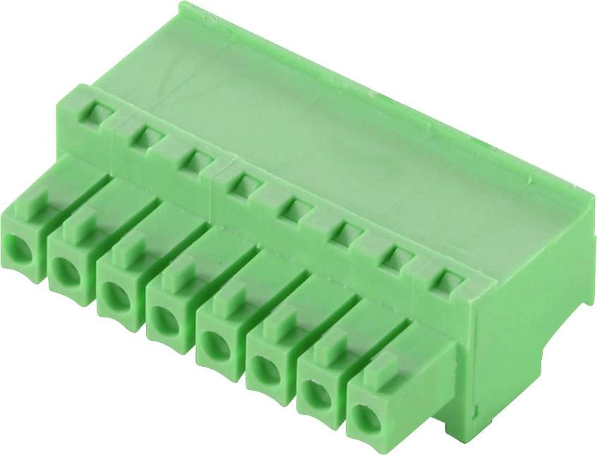 Grüner Steckverbinder mit acht Anschlüssen, geeignet für elektronische Verbindungen in Schaltkreisen oder Geräten.