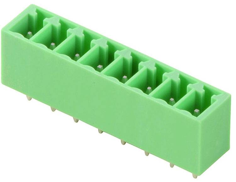 Grüner 10-poliger Steckverbinder im rechteckigen Format, mit Einsätzen für elektrische Verbindungen.