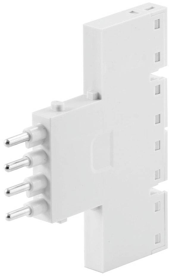 Weiße Steckverbindung mit mehreren Metallstiften, die für elektrische Anschlüsse in Geräten verwendet werden kann.