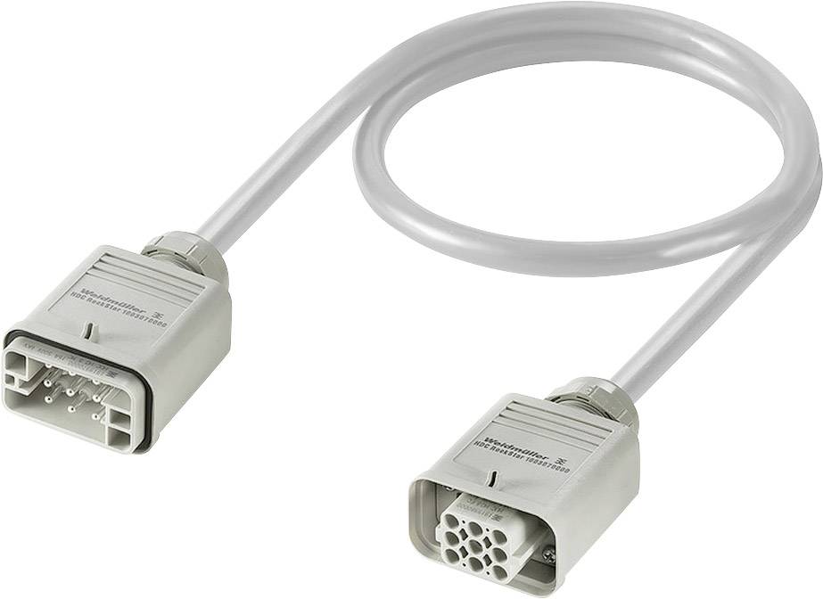 Graues, flexibles Kabel mit rechteckigen Steckverbindern an beiden Enden, geeignet für industrielle Anwendungen und Echtzeit-Datenübertragung.