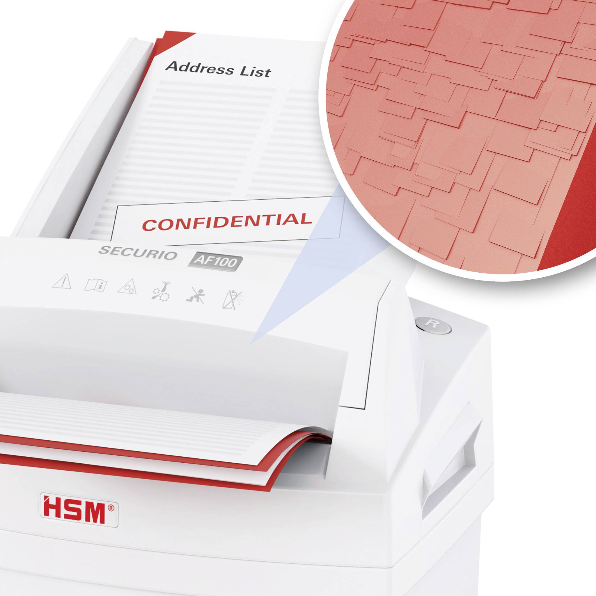 HSM Securio AF100 Aktenvernichter 7 Blatt Partikelschnitt 4 x 25mm P-4 25l Vernichtet auch Büroklammern, Heftklammern, Kreditkarte