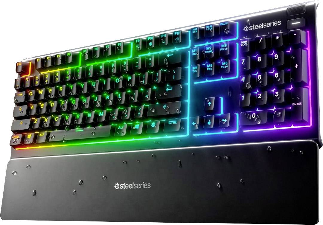 Steelseries Apex 3 USB Gaming-Tastatur Deutsch, QWERTZ Schwarz Beleuchtet, Handballenauflage