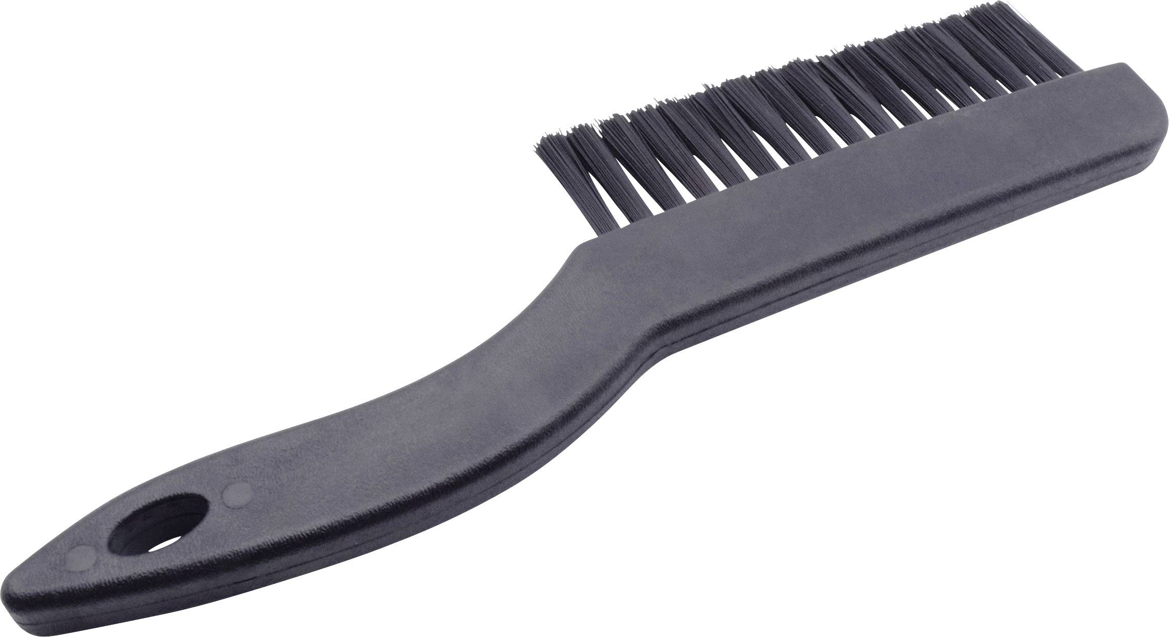 Eine schwarze Reinigungsbürste mit Kunststoffgriff und festen Borsten, geeignet für die Reinigung von Oberflächen oder Werkzeugen.