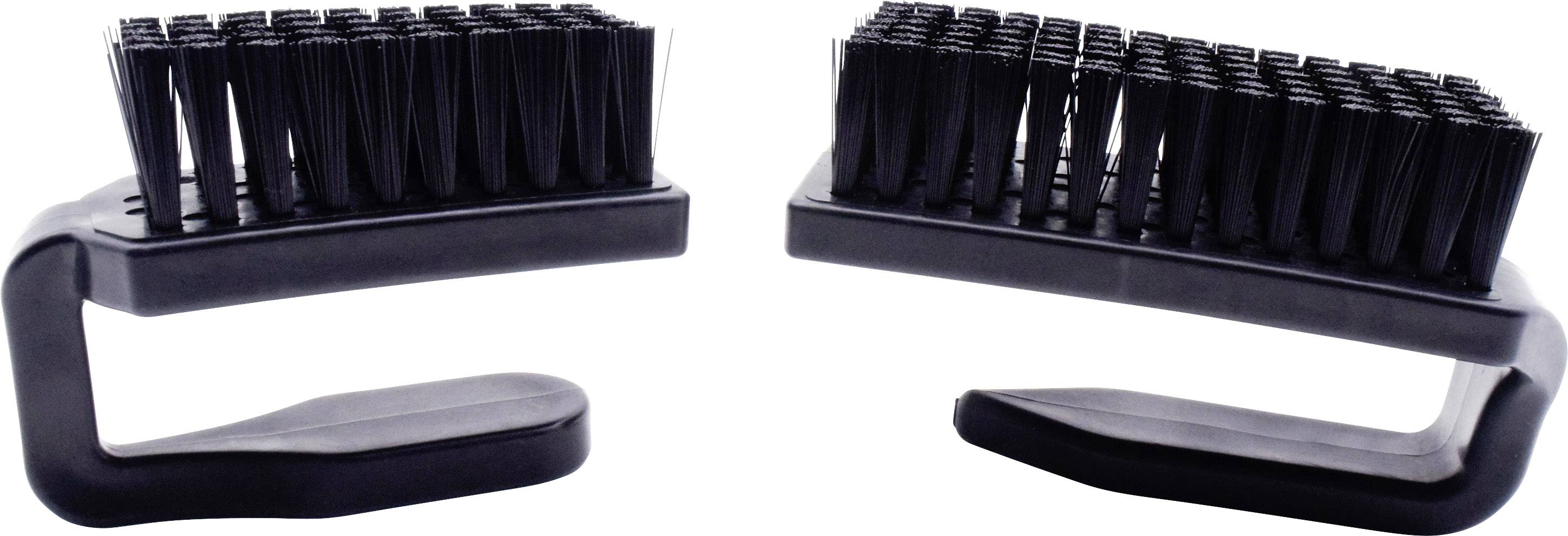 Zwei schwarze Currybürsten mit Griffen und dichten Borsten. Ideal zur Pflege und Reinigung von Tieren.
