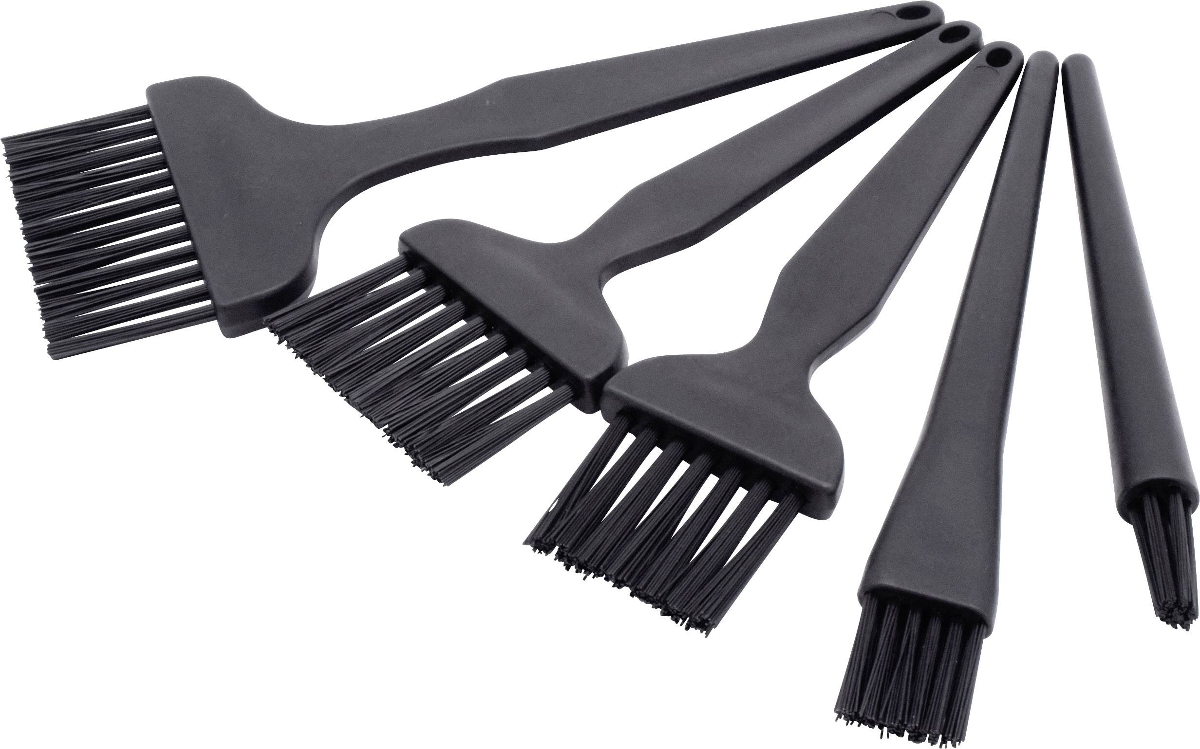 Eine Auswahl schwarzer Küchenpinsel in verschiedenen Größen, die alle flach angeordnet sind.