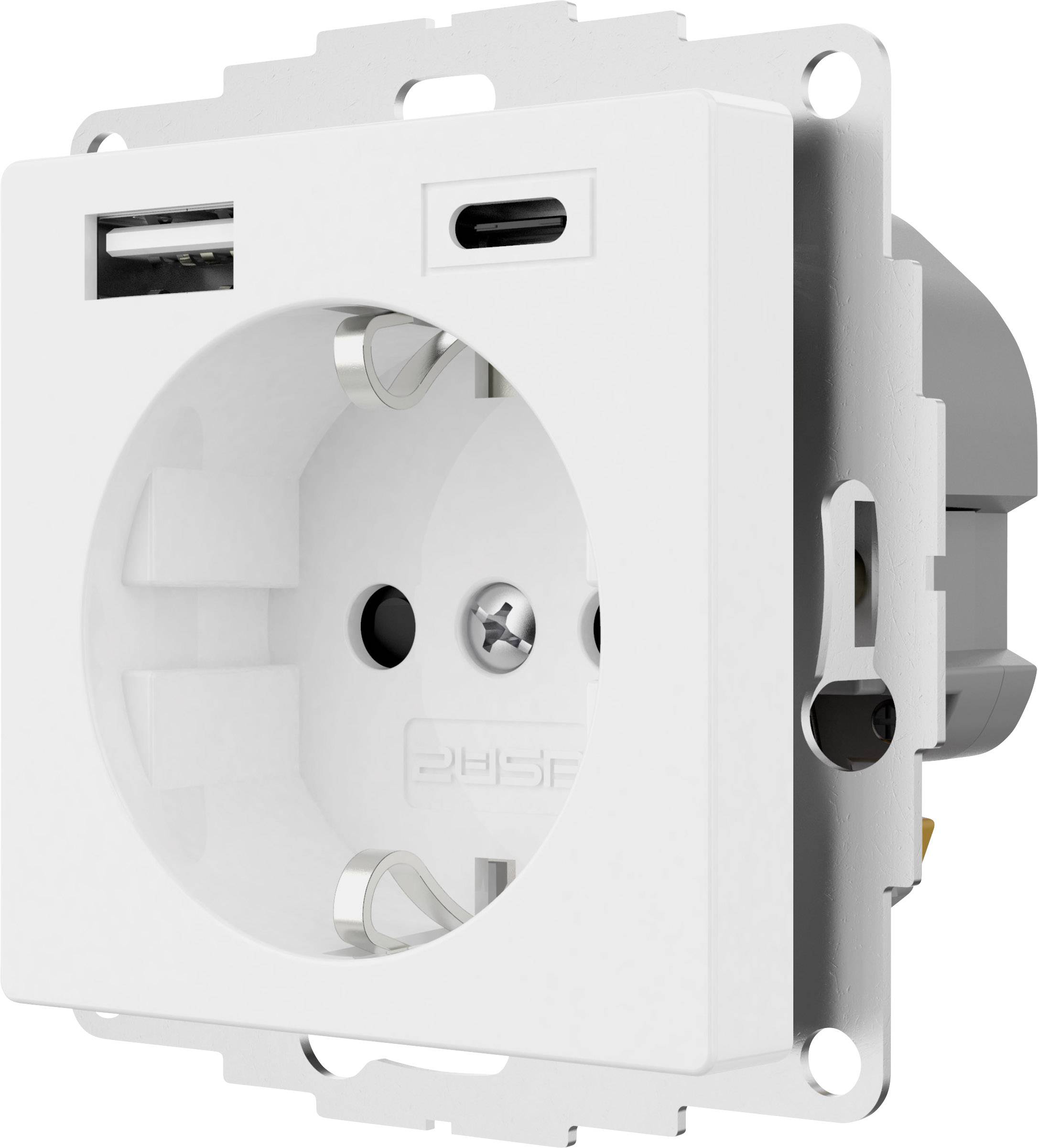 2USB 2U-449511 1fach Schutzkontakt-Steckdose mit USB-Ladeausgang, erhöhter Berührungsschutz, VDE IP20 Reinweiß (RAL 9010)