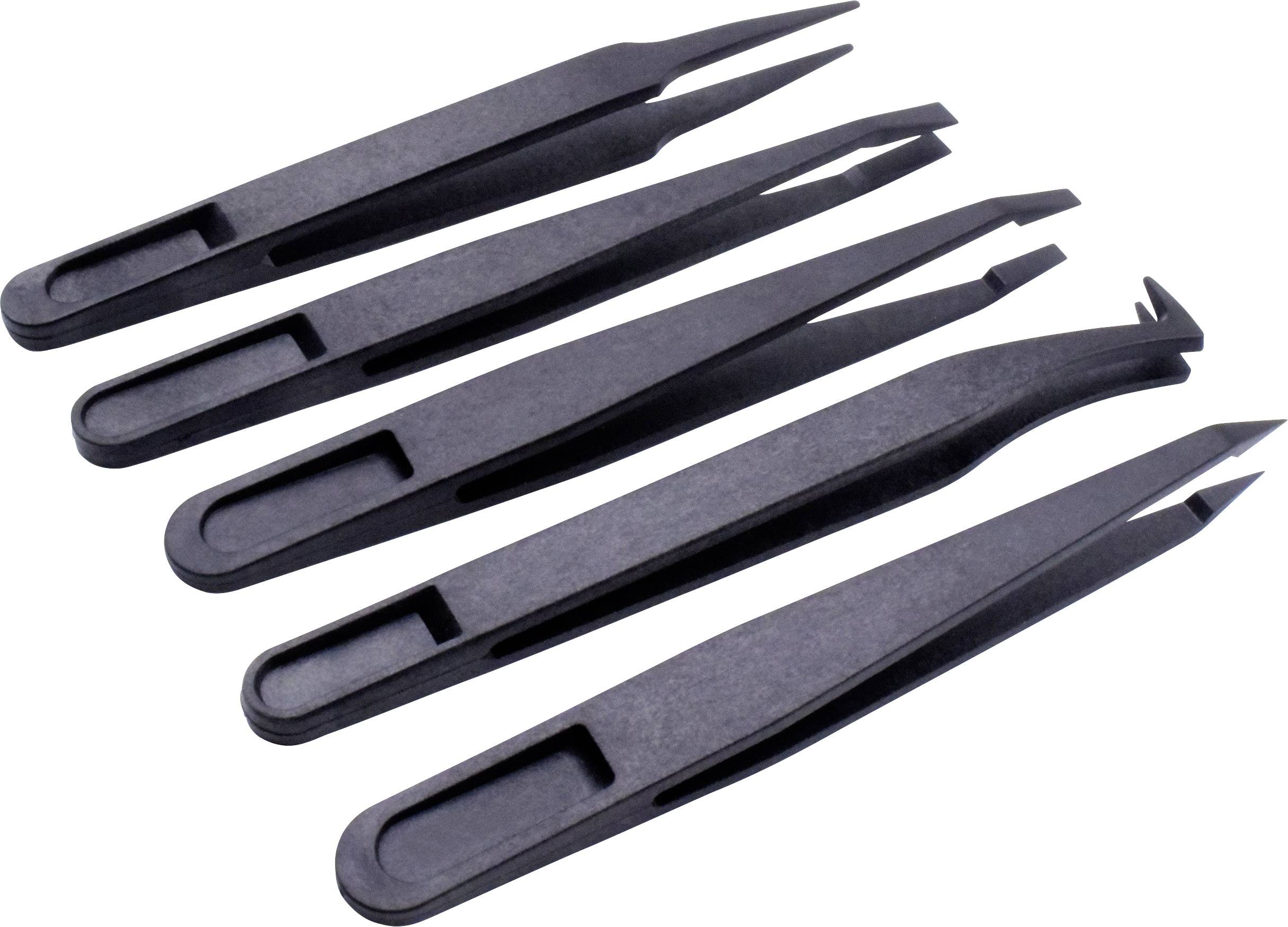 Quadrios 1903EC095 ESD Pinzette 5teilig Flach-breit, Flach, gebogen, Abgerundet