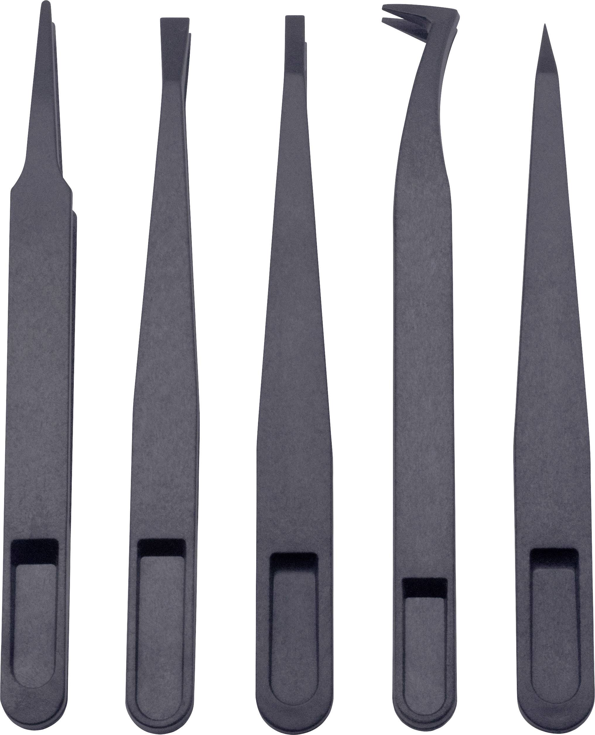 Quadrios 1903EC095 ESD Pinzette 5teilig Flach-breit, Flach, gebogen, Abgerundet