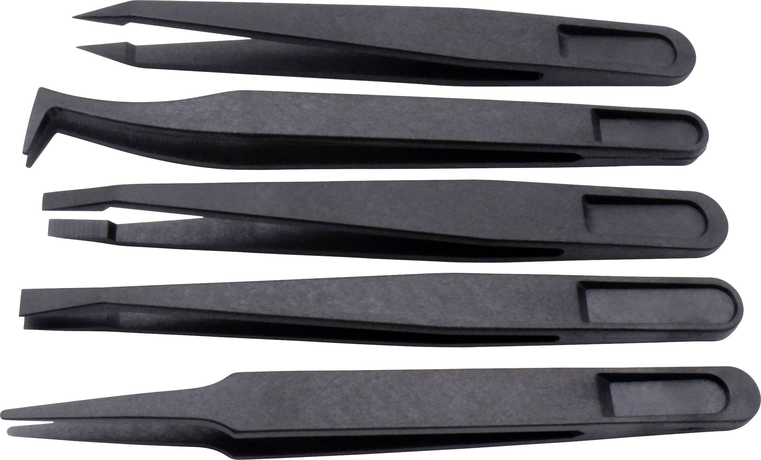 Quadrios 1903EC095 ESD Pinzette 5teilig Flach-breit, Flach, gebogen, Abgerundet