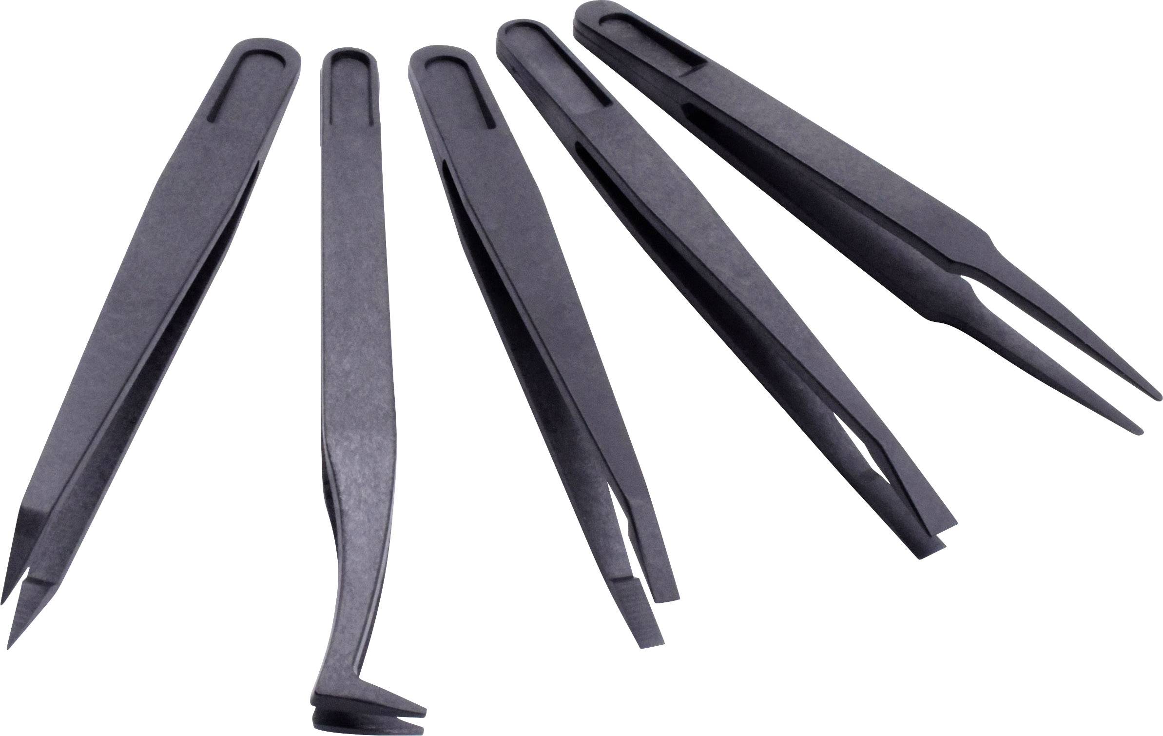 Quadrios 1903EC095 ESD Pinzette 5teilig Flach-breit, Flach, gebogen, Abgerundet