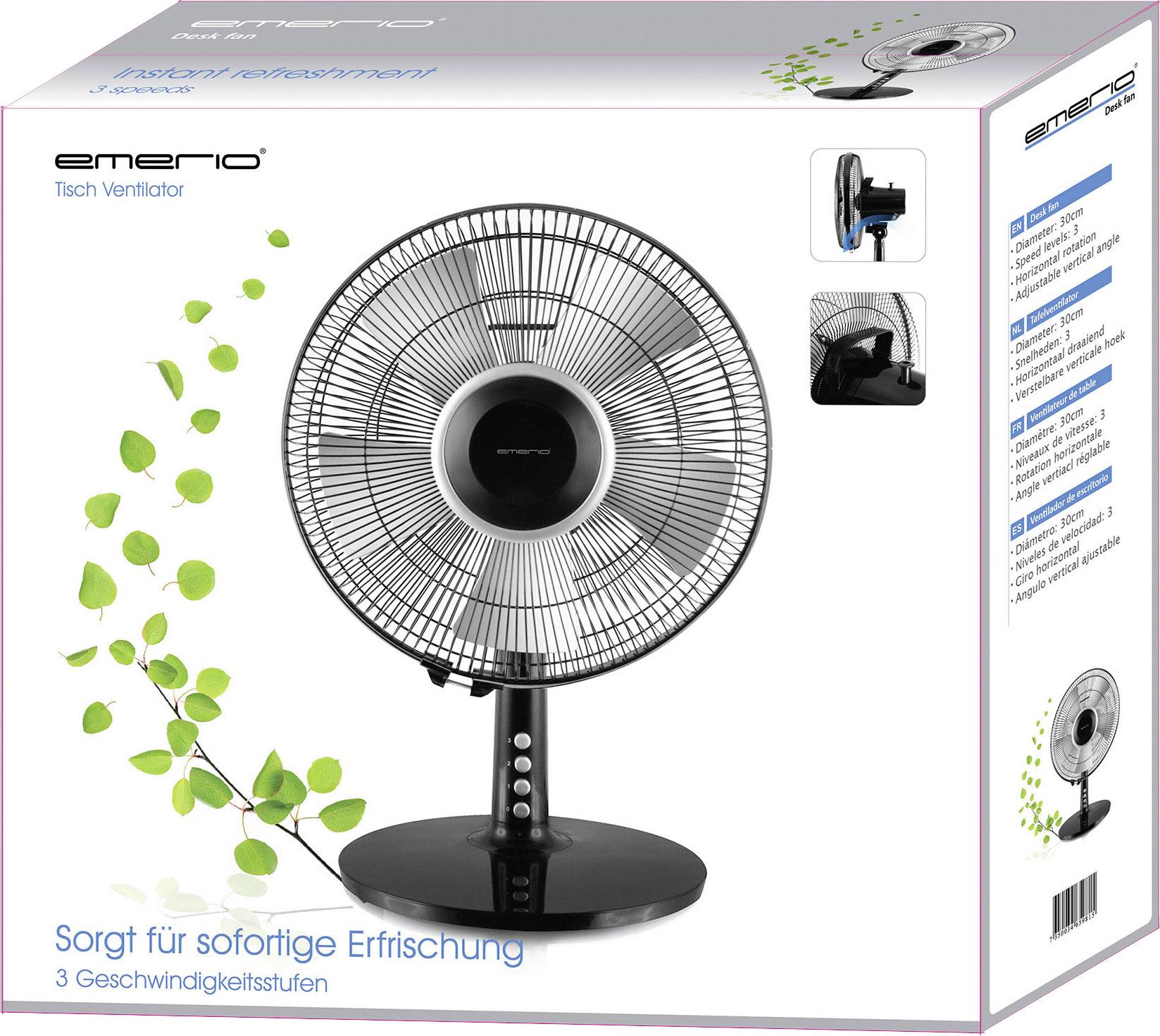 EMERIO Tischventilator 40 W (Ø x H) 30 cm x 52 cm Schwarz Oszillierend