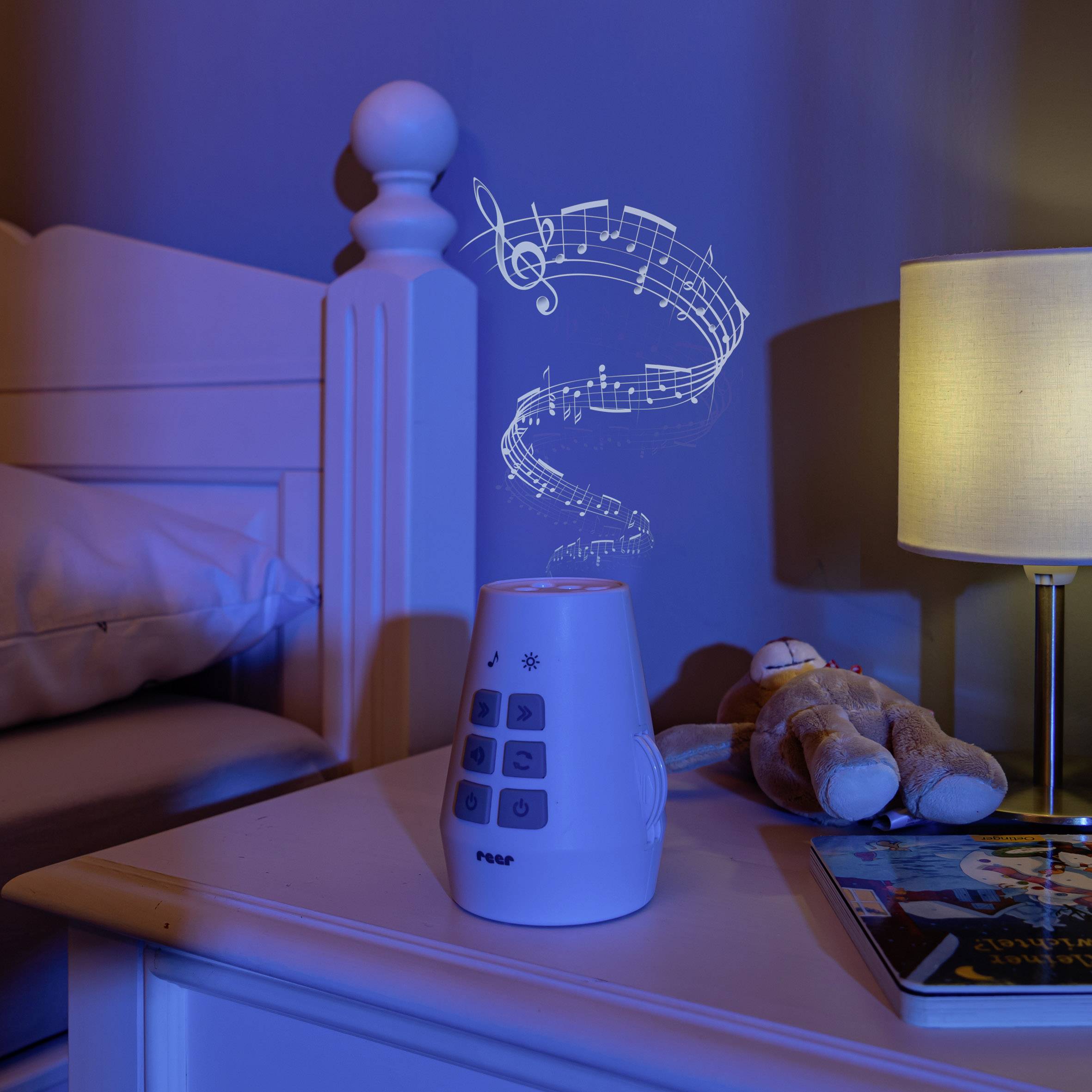 REER 52110 LED-Nachtlicht mit Projektor und Spieluhr Zylindrisch LED Mehrfarbig Weiß