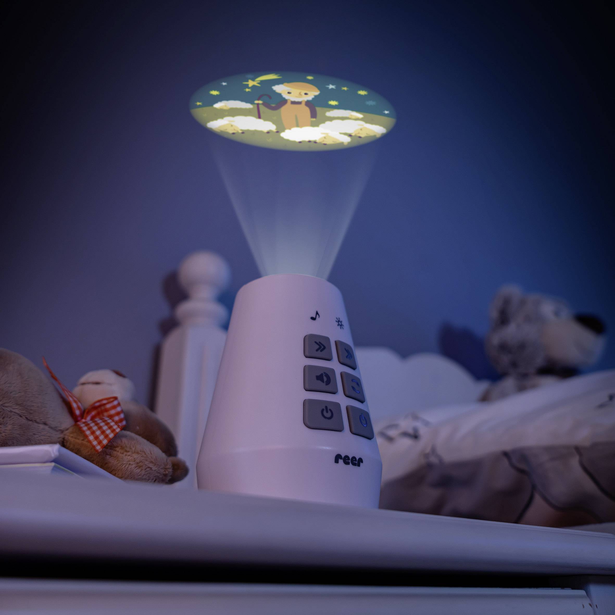 REER 52110 LED-Nachtlicht mit Projektor und Spieluhr Zylindrisch LED Mehrfarbig Weiß