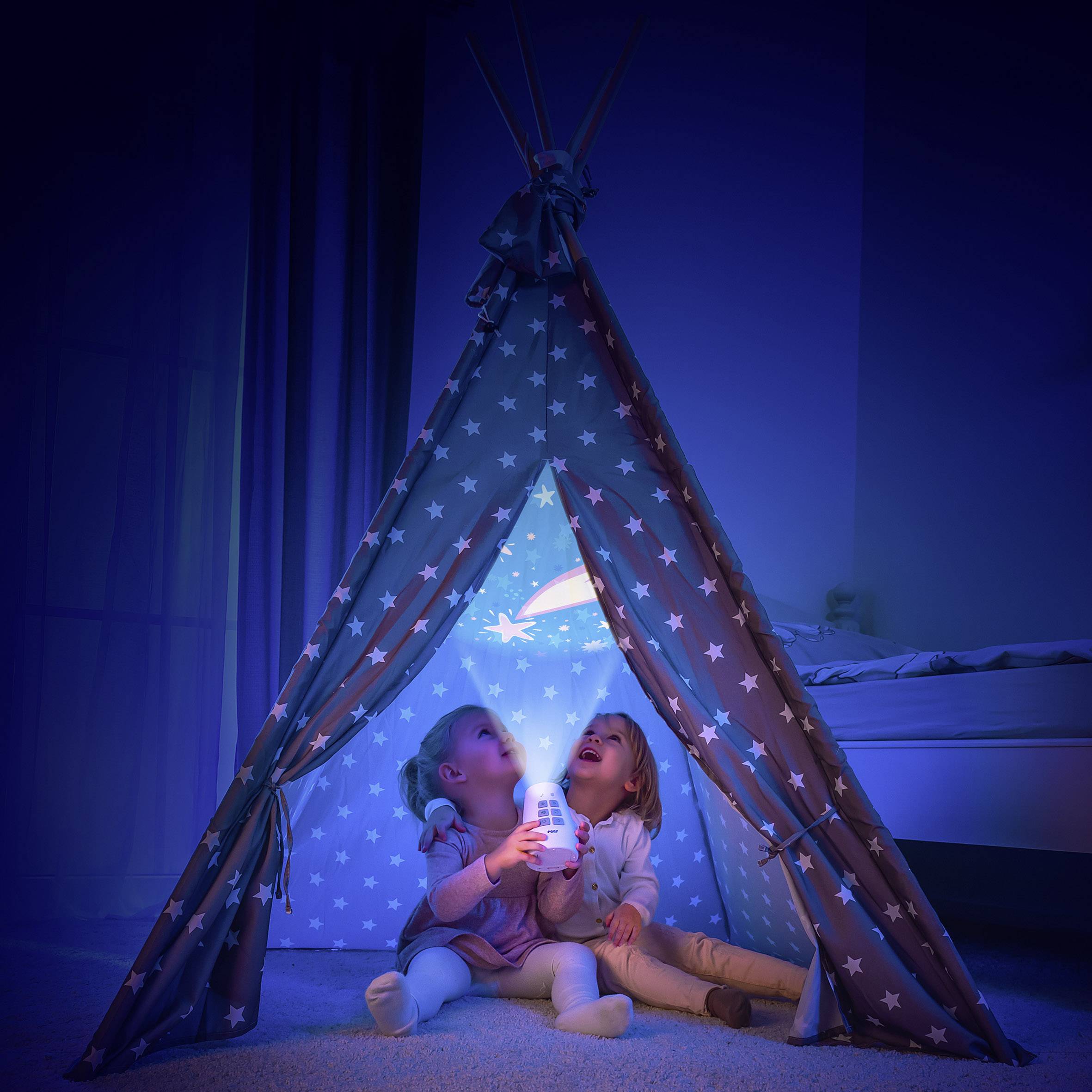 REER 52110 LED-Nachtlicht mit Projektor und Spieluhr Zylindrisch LED Mehrfarbig Weiß