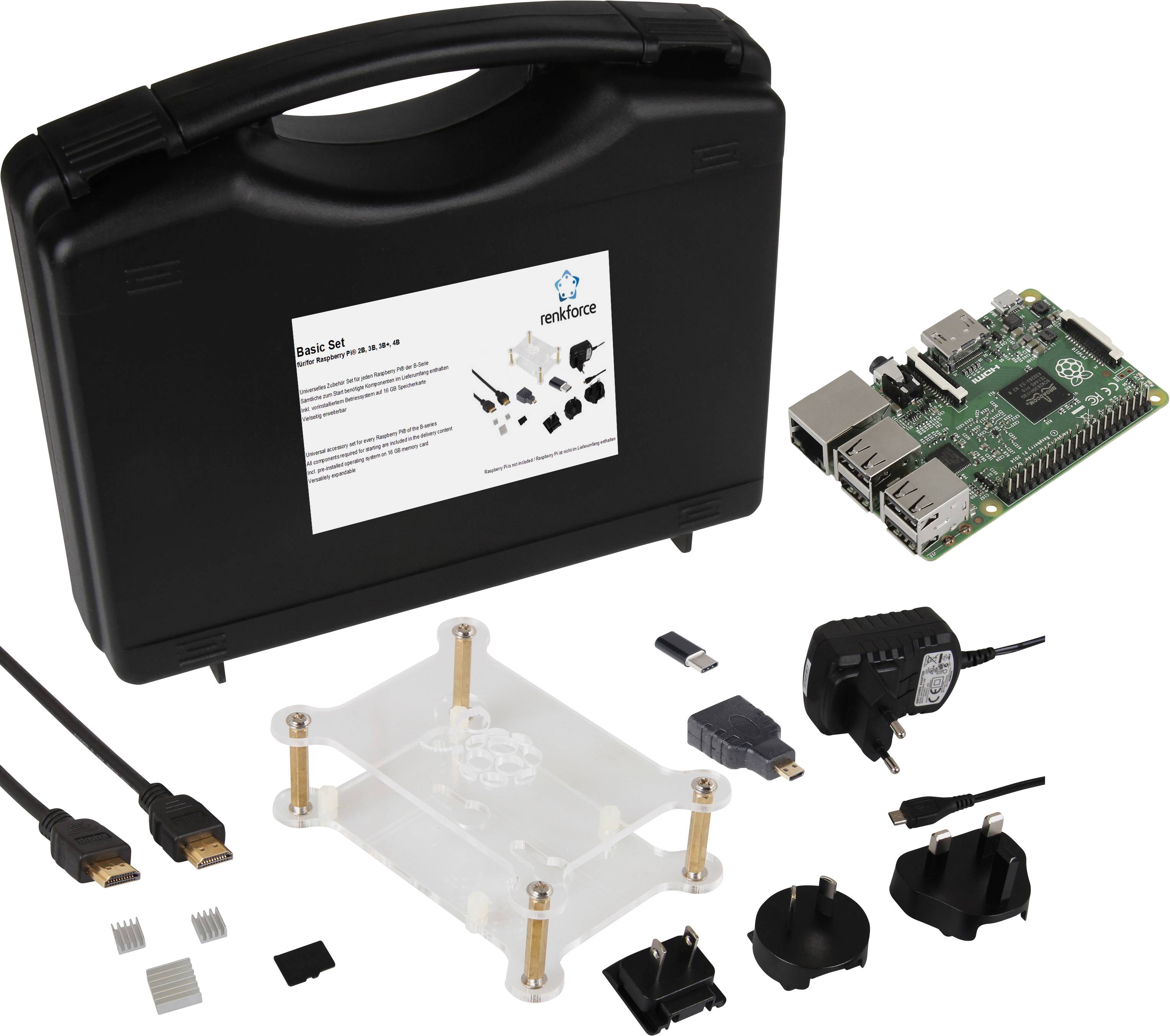 Renkforce Basic Set Raspberry Pi® 2 B 1GB 4 x 0.9GHz inkl. Gehäuse, inkl. Netzteil, inkl. HDMI™-Kabel, inkl. Noobs OS, inkl