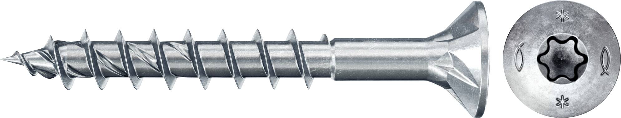 Ein langer, silberner Holzbauschraube mit Torx-Kopf und Senkkopf zeigt Gewinde für festen Halt in Holzmaterialien.