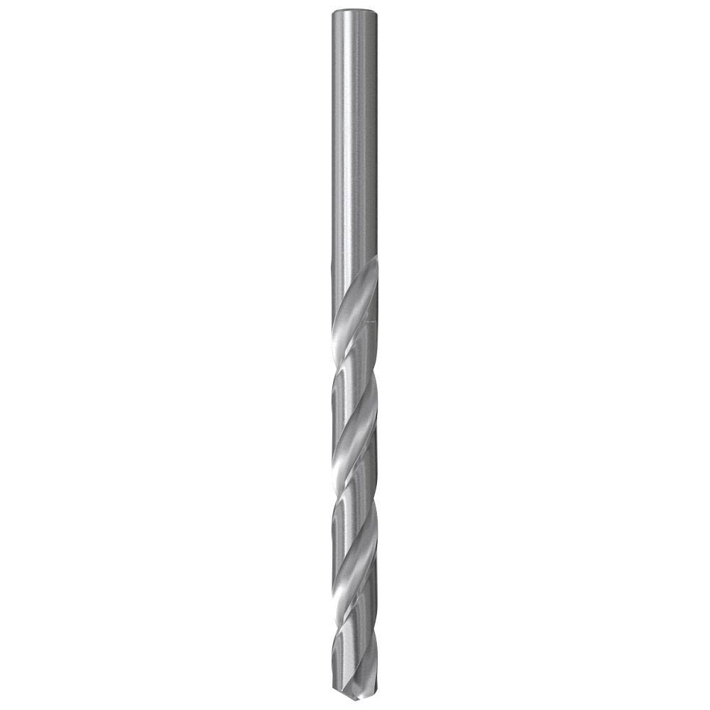 Silberner Spiralbohrer mit scharfen, spiralförmigen Kanten, geeignet zum Bohren in Metall oder Holz.