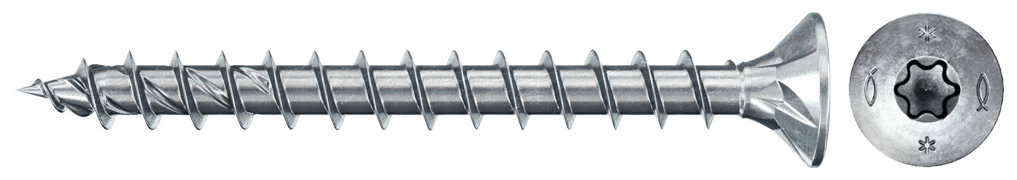 Metallschraube mit Senkkopf, gezeigt in Seitenansicht und Frontansicht.