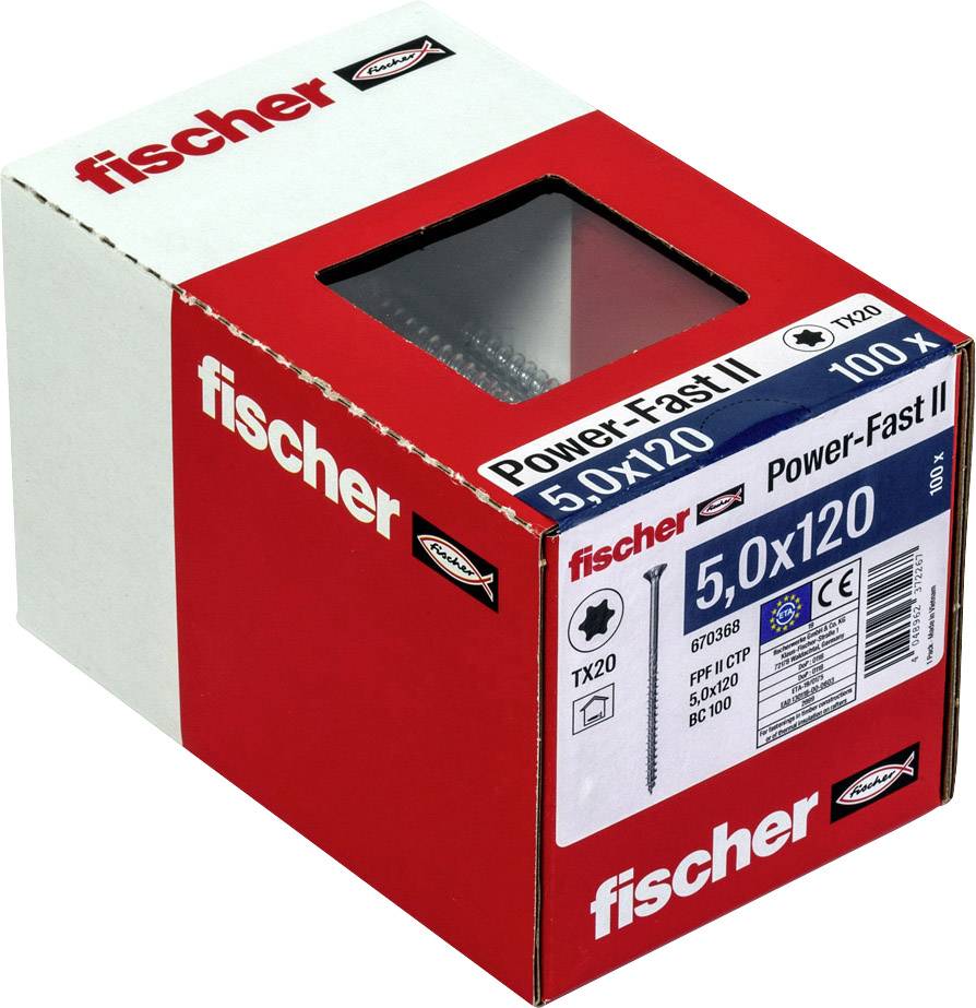 Fischer 670368 Power-Fast II Spanplattenschraube 5mm 120mm T-Profil Stahl galvanisch verzinkt 100St.