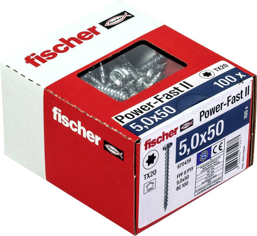 Fischer 670439 Power-Fast II Spanplattenschraube 5 mm 50 mm T-Profil Stahl galvanisch verzinkt 100 St.