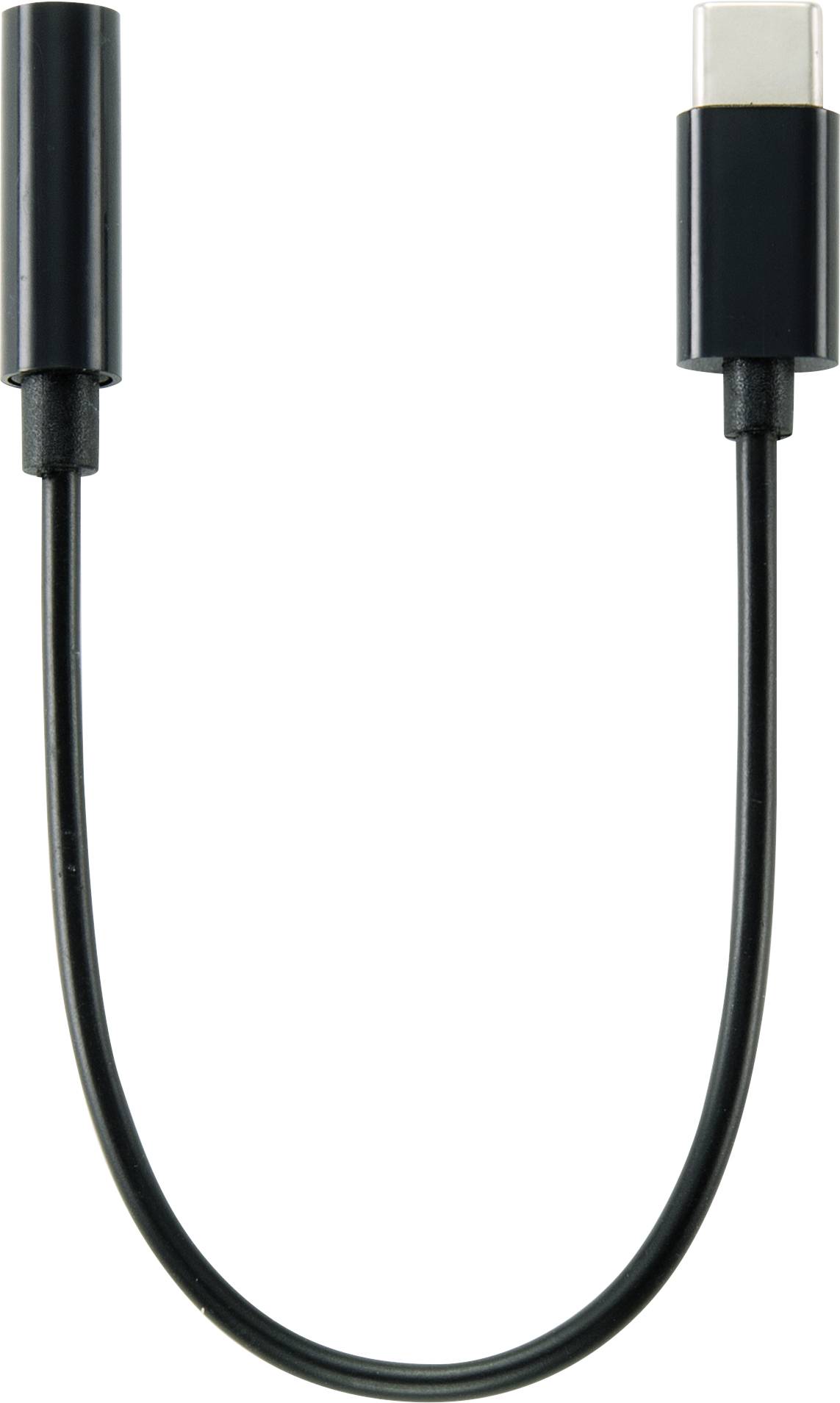 Ein USB-C-zu-3,5-mm-Audioadapterkabel; verbindet Geräte mit USB-C-Anschluss an Kopfhörerbuchse.