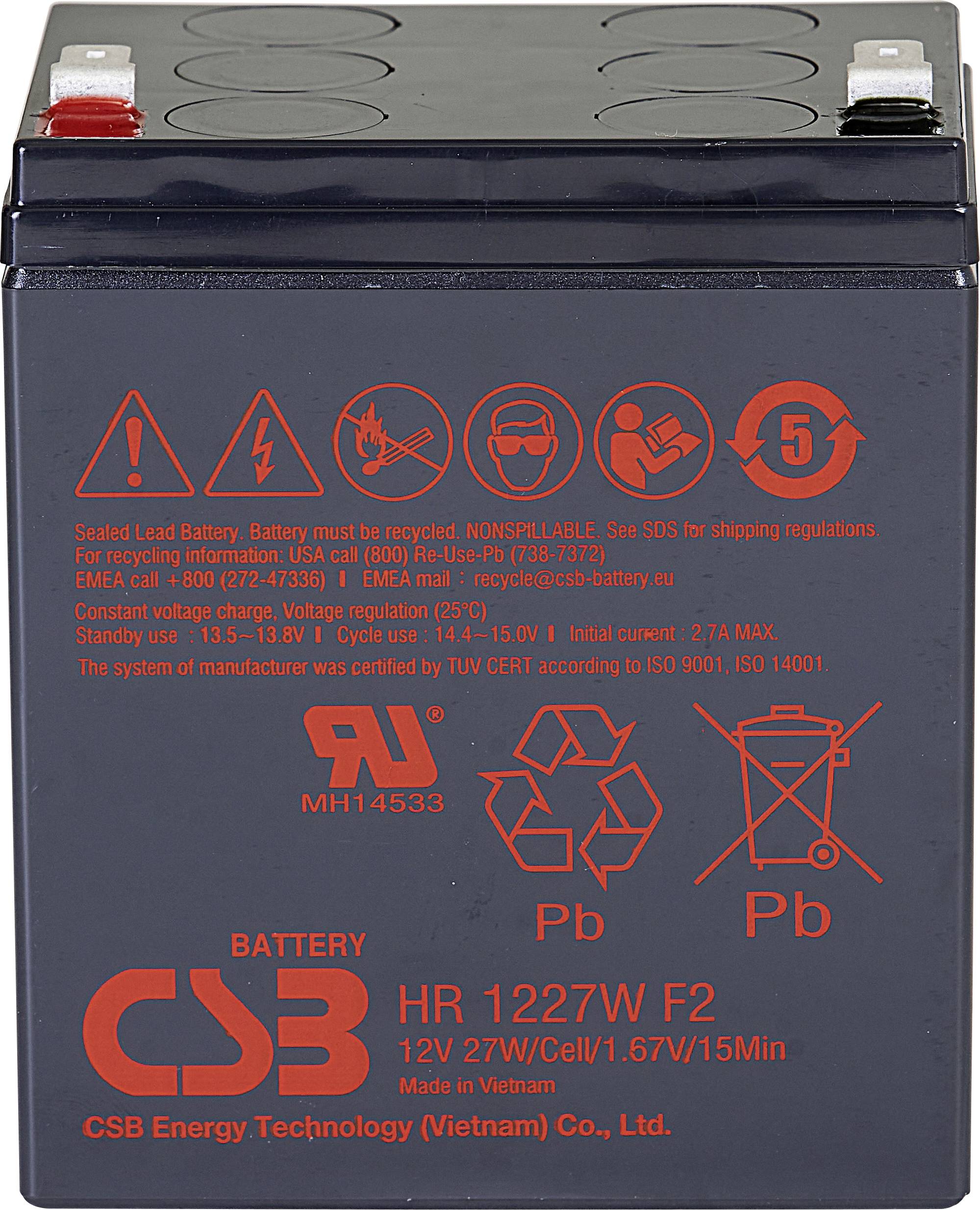 CSB Battery HR 1227W high-rate HR1227WF2 Bleiakku 12V 6.2Ah Blei-Vlies (AGM) (B x H x T) 90 x 106 x 70mm Flachstecker 6.35 mm