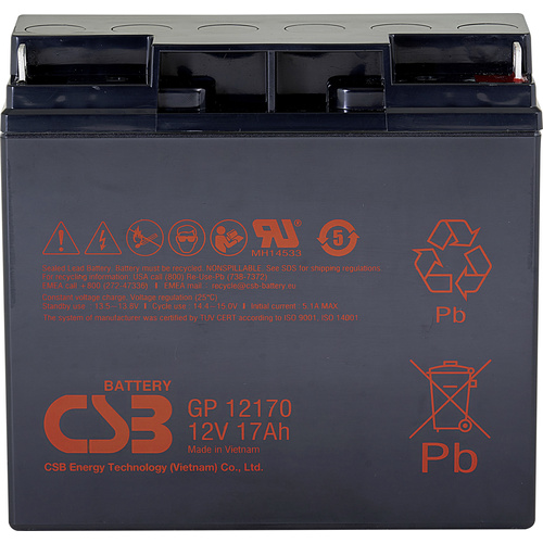 CSB Battery GP 12170 Standby USV GP12170I1 Bleiakku 12V 17Ah Blei-Vlies (AGM) (B x H x T) 181 x 167 x 76mm M5-Schraubanschluss