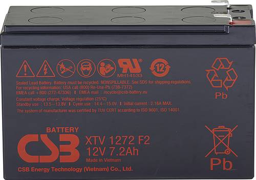 CSB Battery XTV1272 XTV1272 Bleiakku 12V 7.2Ah Blei-Vlies (AGM) (B x H x T) 151 x 99 x 65mm Flachste