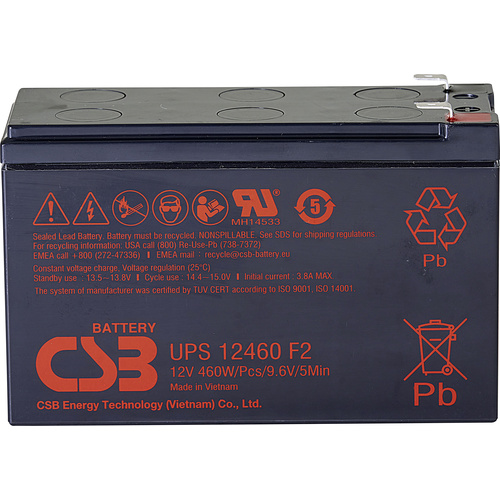 CSB Battery UPS 12460high-rate UPS12460F2 Bleiakku 12V 9.6Ah Blei-Vlies (AGM) (B x H x T) 151 x 99 x 65mm Flachstecker 6.35mm