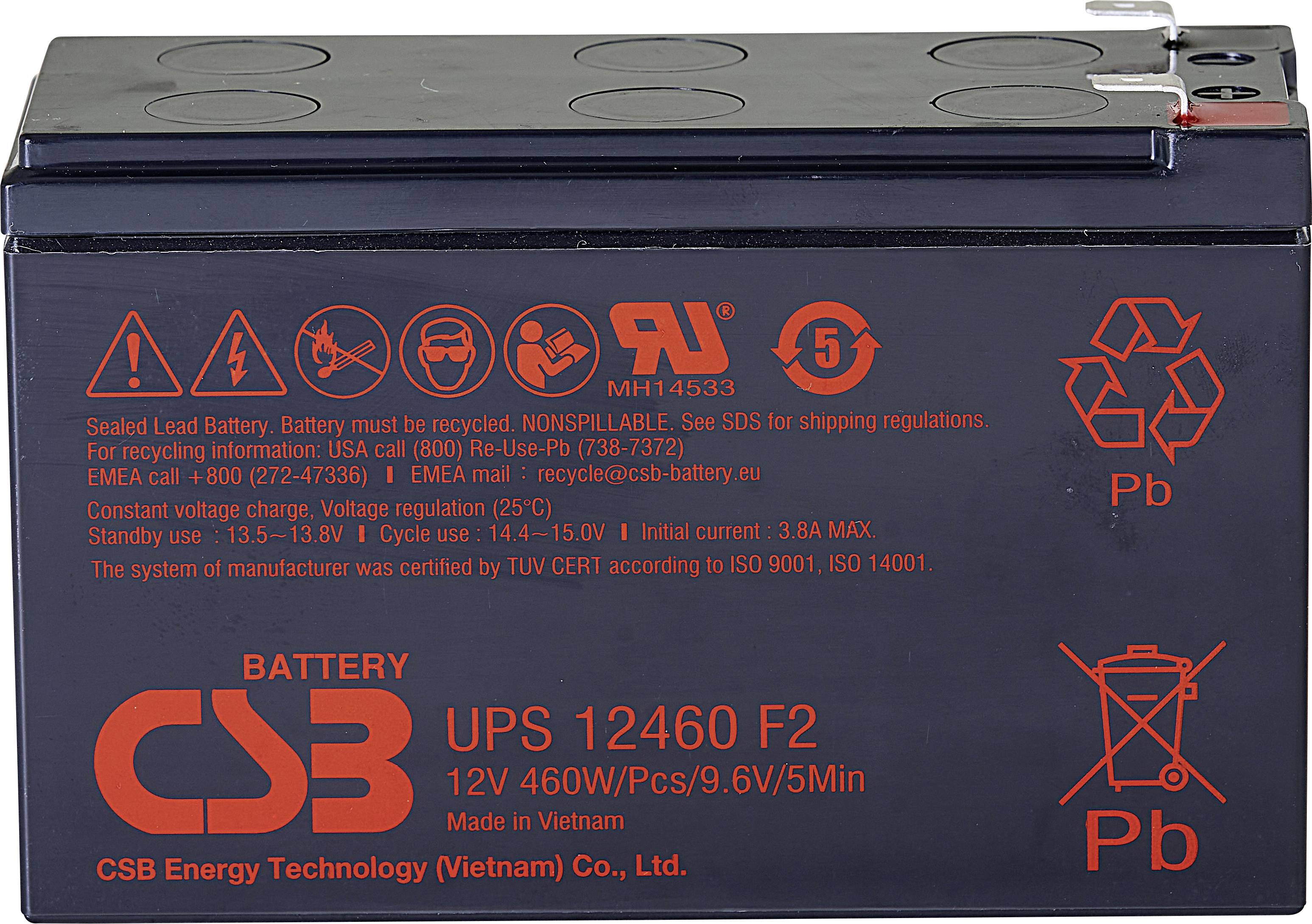 CSB Battery UPS 12460high-rate UPS12460F2 Bleiakku 12V 9.6Ah Blei-Vlies (AGM) (B x H x T) 151 x 99 x 65mm Flachstecker 6.35mm