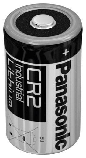 Eine silbrig-schwarze CR2-Lithiumbatterie von Panasonic, geeignet für industrielle Anwendungen.