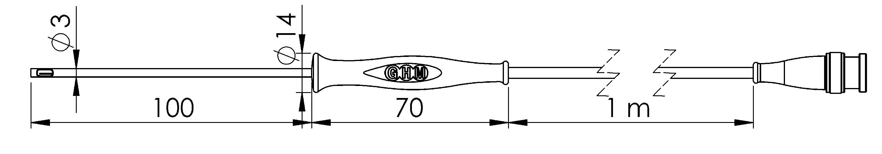 Greisinger GF1T-L3-B-BNC Luftfühler -70 bis +250°C Fühler-Typ Pt1000