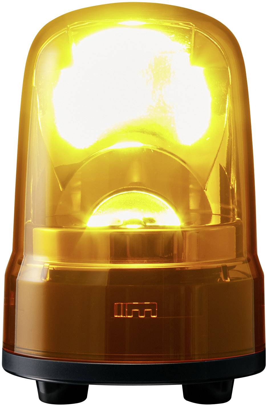 Ein rotierendes gelbes Warnlicht leuchtet hell, um Aufmerksamkeit zu erregen oder vor Gefahren zu warnen.