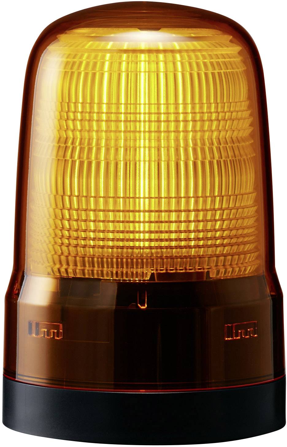 Gelbes Warnlicht, rund und transparent, häufig auf Einsatzfahrzeugen oder in Gefahrenbereichen genutzt, um Aufmerksamkeit zu erregen.