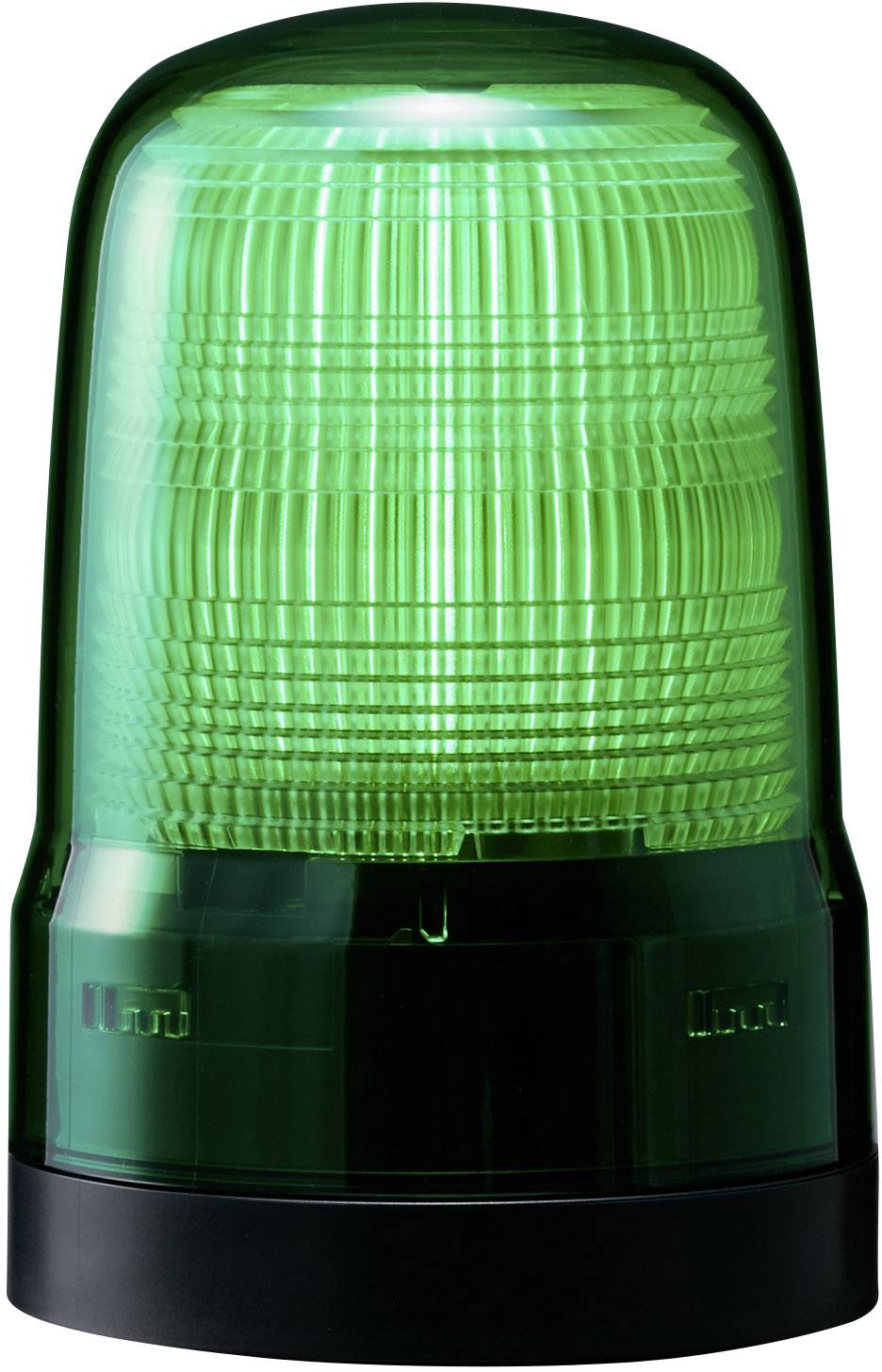 Grüne rotierende Warnleuchte auf schwarzer Basis, gewöhnlich genutzt in Notfallsituationen oder auf Fahrzeugen zur Signalisierung.