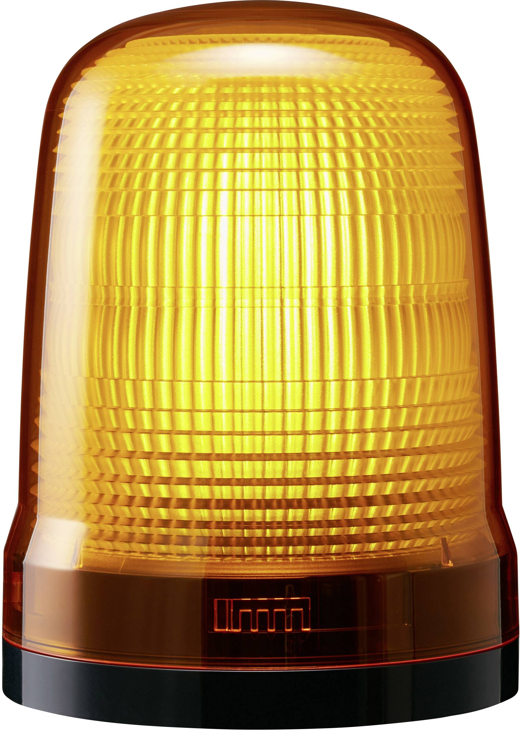 Eine orange Warnleuchte mit rippenförmiger Struktur ist aktiviert und strahlt helles Licht aus.