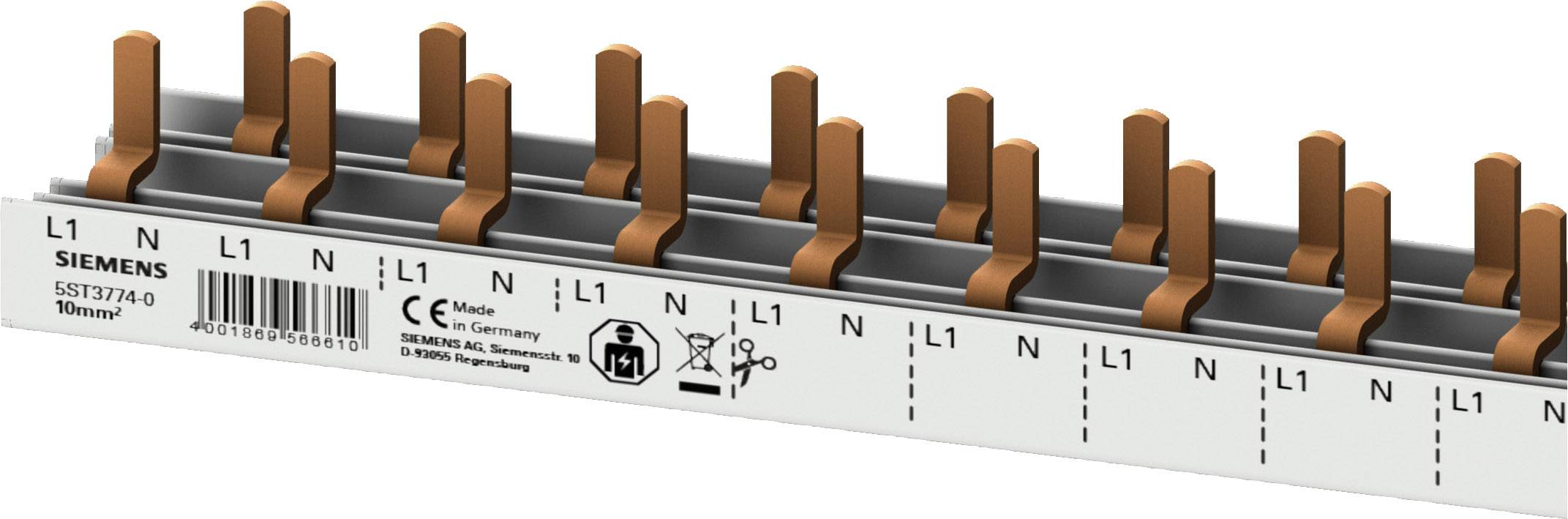 Elektrische Sammelschiene mit braunen Anschlüssen, beschriftet mit 'L1' und 'N' für Phasen- und Neutralleiter zur Energieverteilung.
