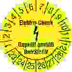 SafetyMarking 30.C3100_23-28 Prüfplakette Elektro-Check - Geprüft gemäß BetrSichV 2023-2028 Gelb Folie selbstklebend (Ø) 3cm 3cm