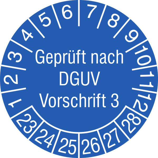 SafetyMarking 31.C2100_23-28 Prüfplakette Geprüft nach DGUV Vorschrift 3 2023-2028 Blau Folie selbstklebend (Ø) 2cm 2cm 500St.