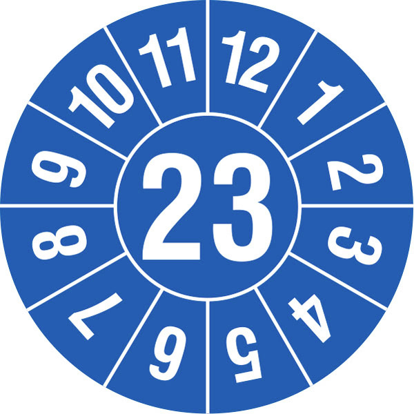 SafetyMarking Prüfplakette Jahresplakette mit 2-stelliger Jahreszahl 2023 Blau Folie selbstklebend (Ø) 1cm 1cm 104St.