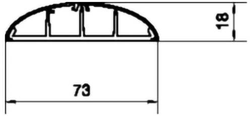 Technische Zeichnung eines kuppelförmigen Teils mit einer Breite von 73 und einer Höhe von 18, die interne Segmentlinien und Bemaßungspfeile zeigt.