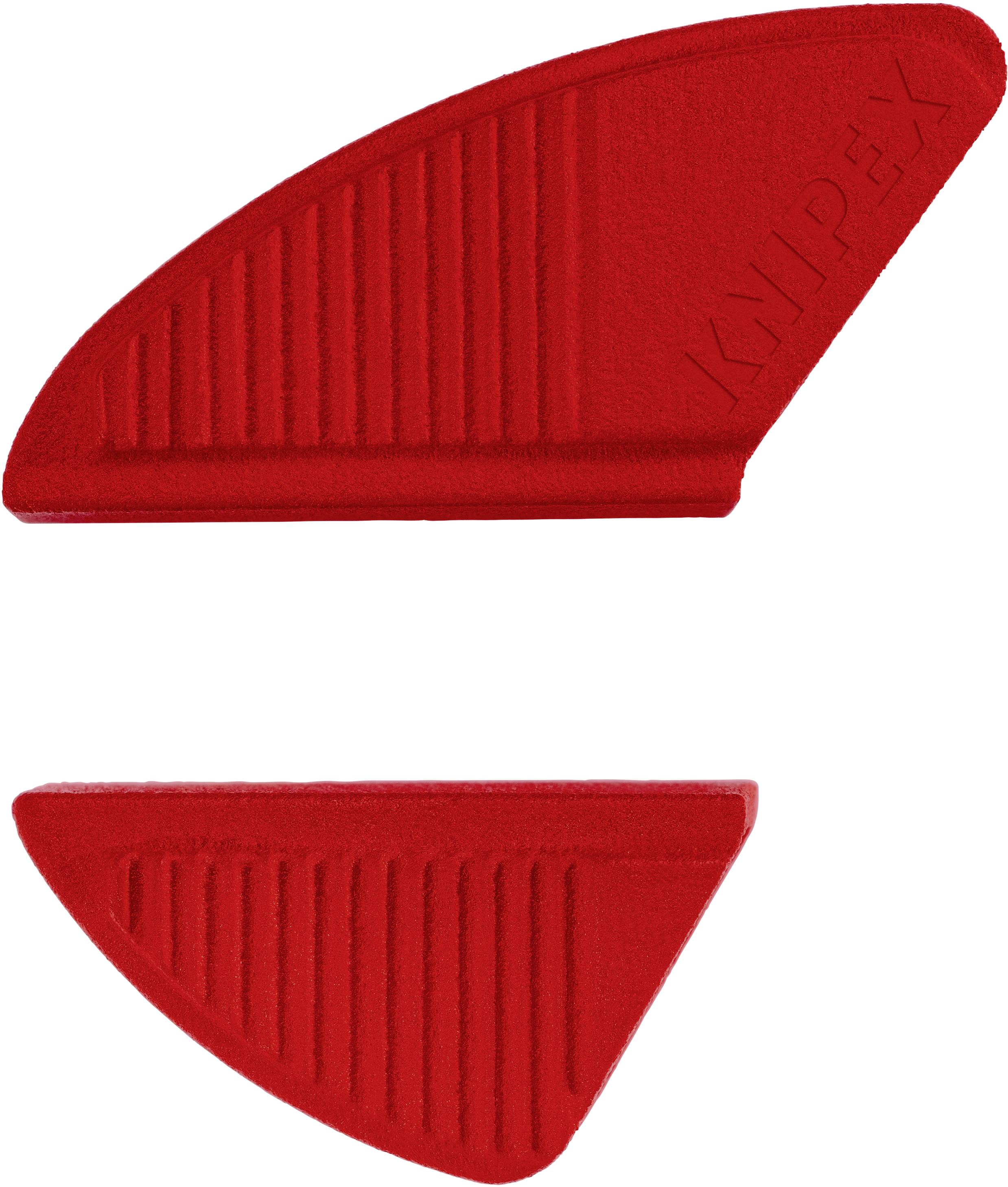 Roter Knipex-Kunststoffkeil, bestehend aus zwei Teilen, verwendet zum Schutz und Ausrichten von Materialien bei Handwerkstätigkeiten.