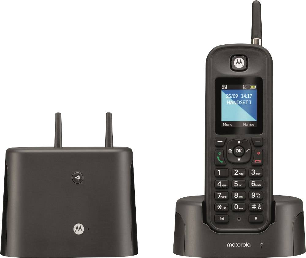 Motorola O201 DECT Schnurloses Telefon analog Freisprechen, Outdoor, wasserdicht, stoßfest Schwarz
