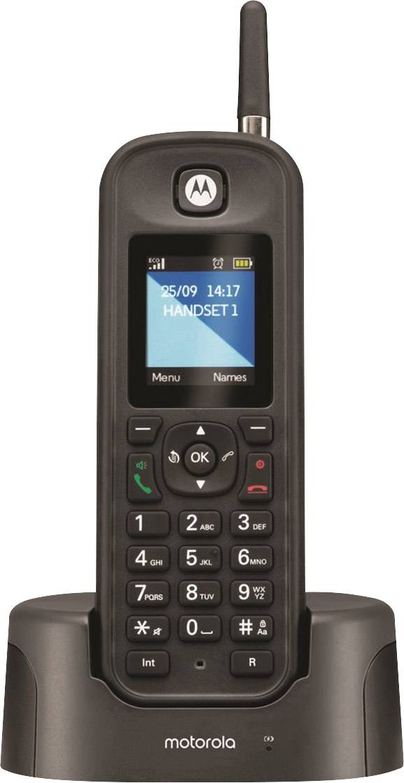 Motorola O201 DECT Schnurloses Telefon analog Freisprechen, Outdoor, wasserdicht, stoßfest Schwarz