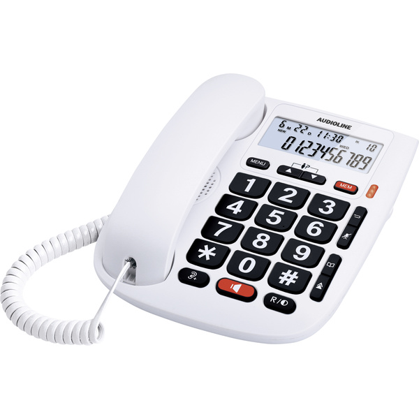 Audioline Tmax 20 Téléphone filaire pour séniors fonction mains libres écran TFT/LCD couleur blanc