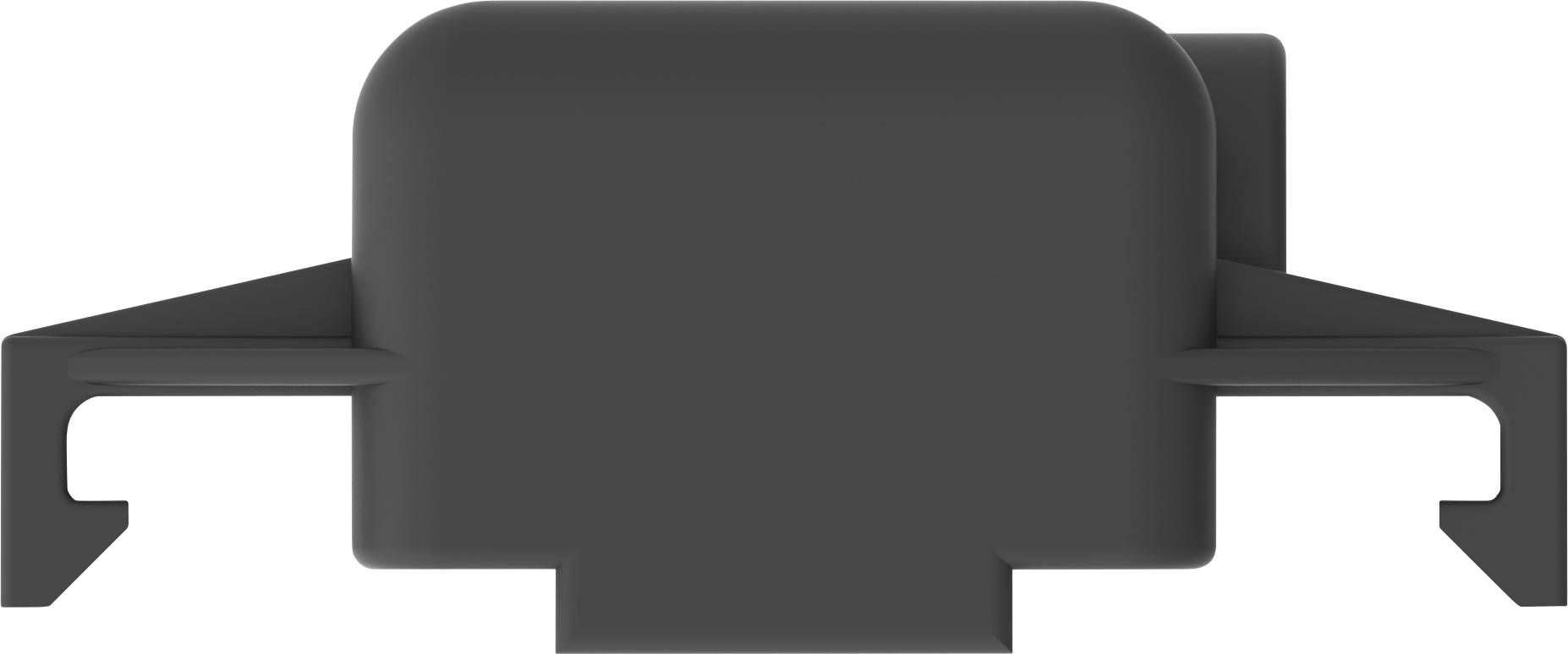 Ein schwarzes Kunststoffgehäuse mit seitlichen Befestigungsclips, geeignet zur Montage oder zum Schutz elektronischer Bauteile.