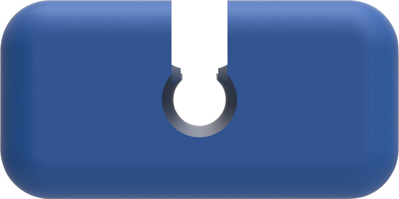 Blaue, rechteckige Form mit einer zentralen, halbrunden Aussparung an der Oberseite.