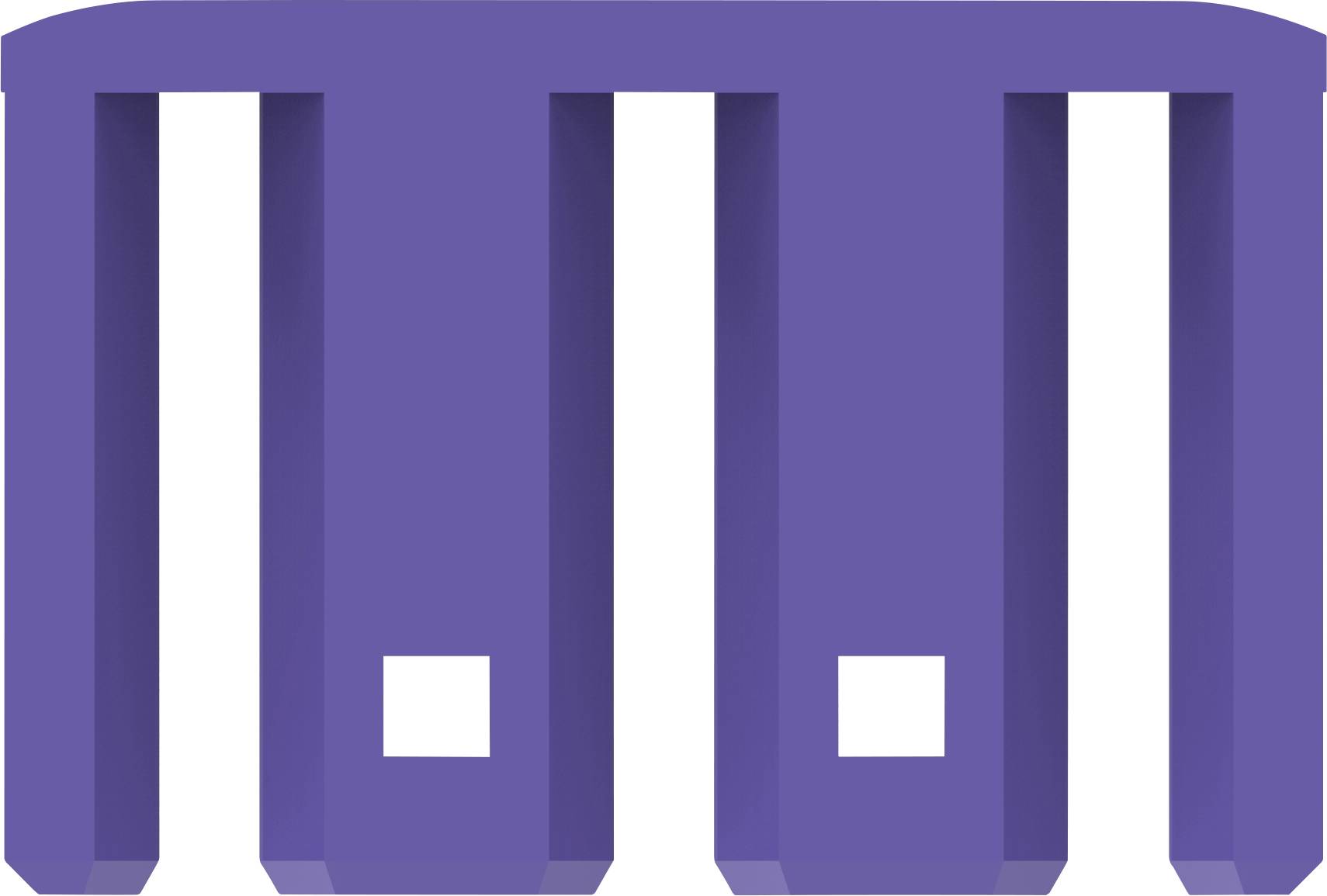 Ein lila 3D-Objekt mit drei Säulen und zwei rechteckigen Ausschnitten unten.